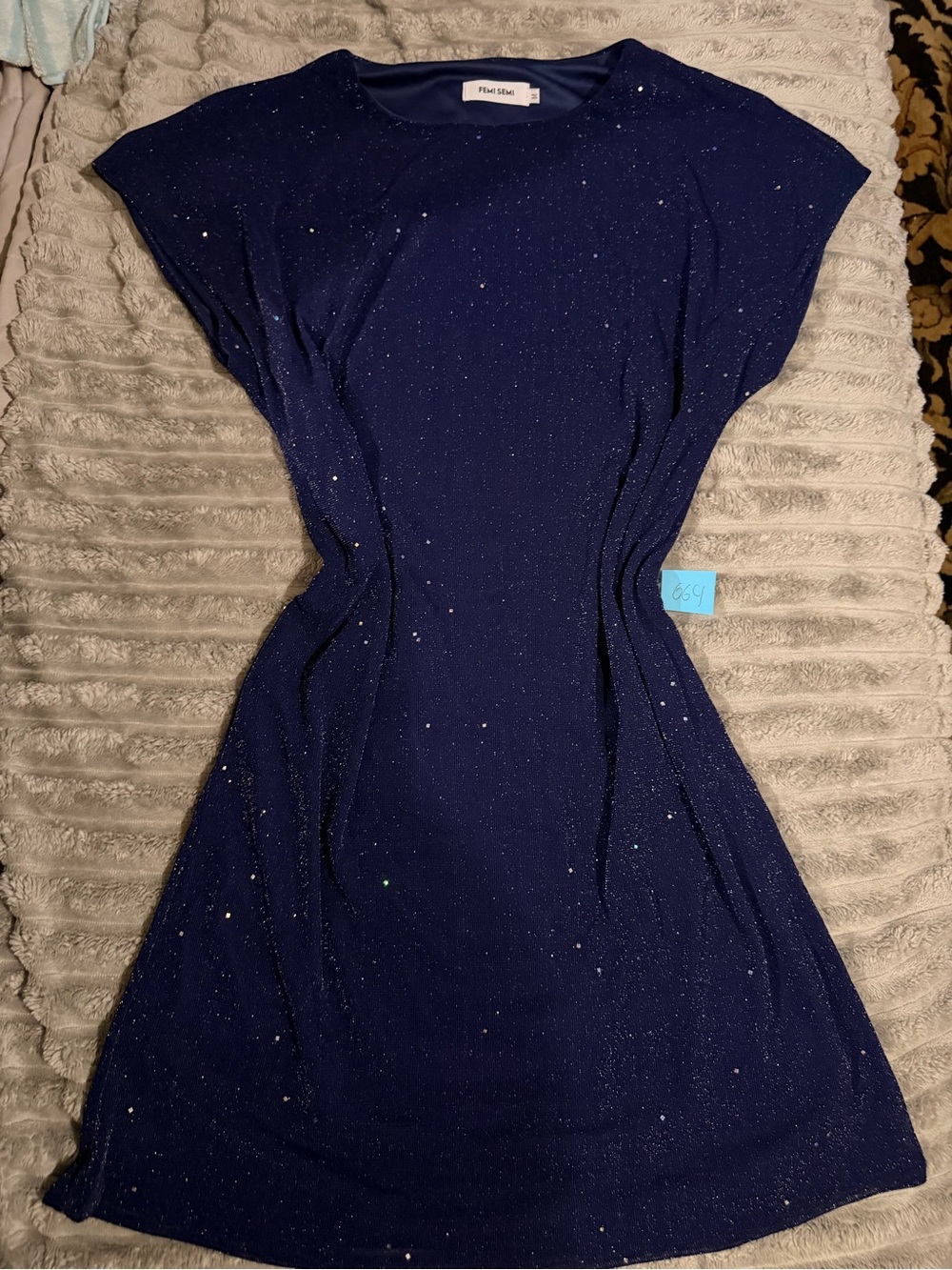 Navy Sparkle Cap-Sleeve Dress